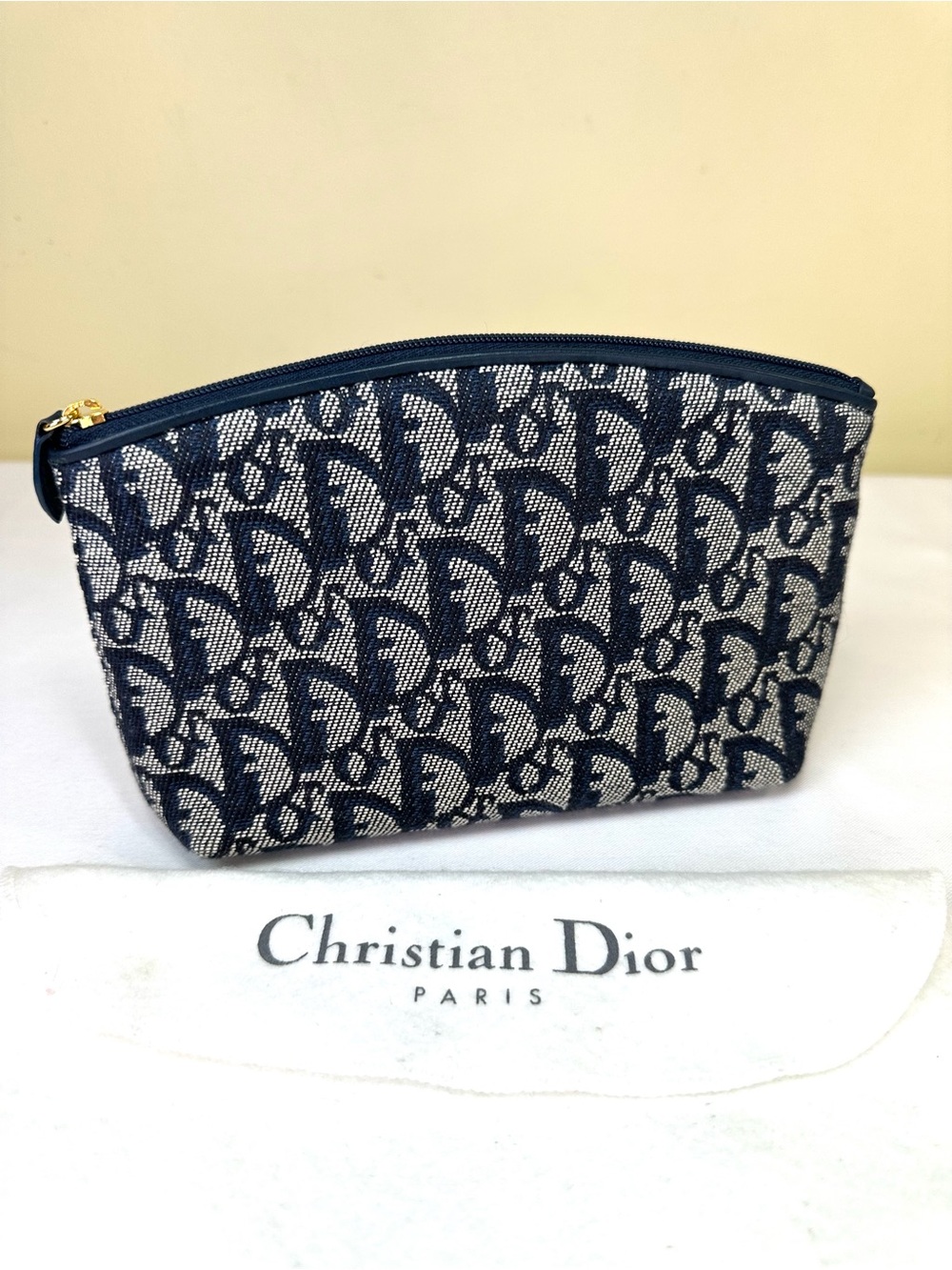 Christian Dior Trotter Navy & Cream Cosmetic Case 1022 Y2K Spain dustbag COA